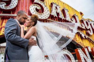 the neon museum in las vegas wedding photos by the best las vegas wedding photographers, The R2 Studio. These are also called wedding photos at the boneyard in las vegas.